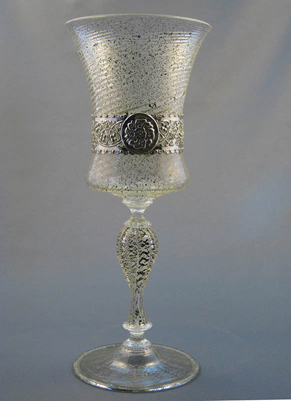 Venetial Mouth Blown Handmade Drinking Glasses with Sterling Silver Bands 01