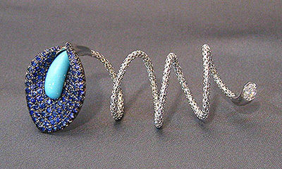 Ring in 18K WG with Blue Sapphire, Dia, Turquoise